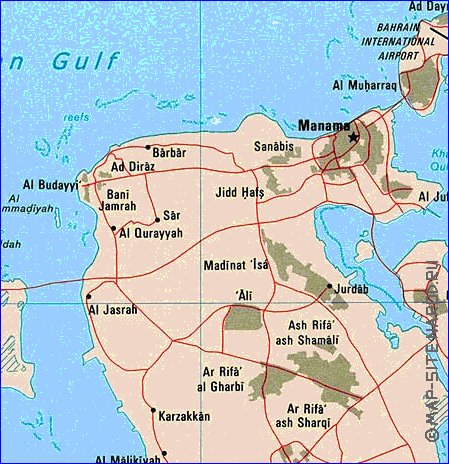 carte de Bahrein en anglais