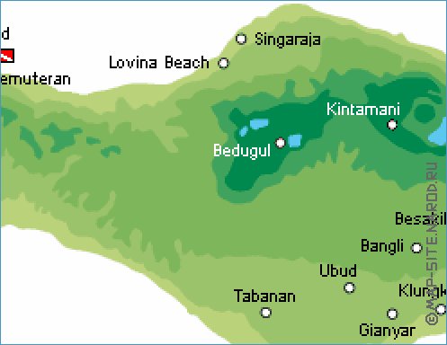 Fisica mapa de Bali em ingles