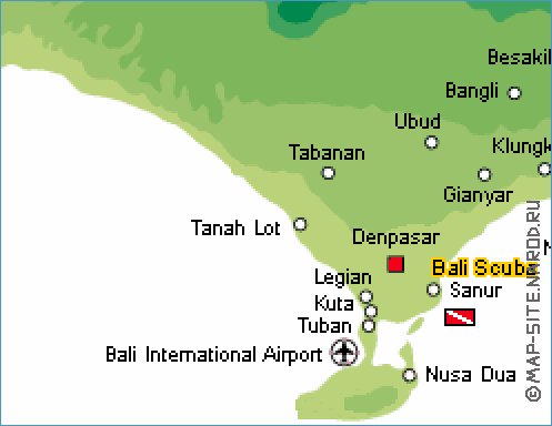 Physique carte de Bali en anglais