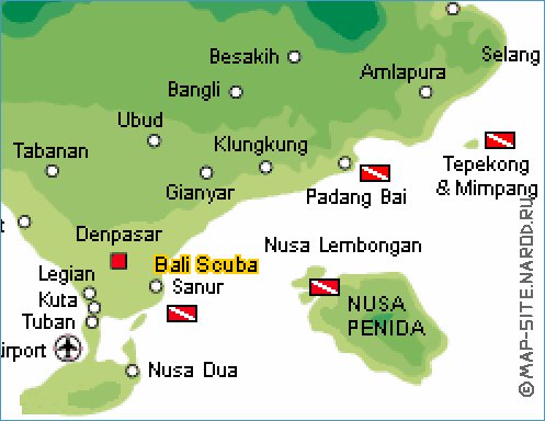 Physique carte de Bali en anglais