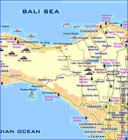 Touristique carte de Bali