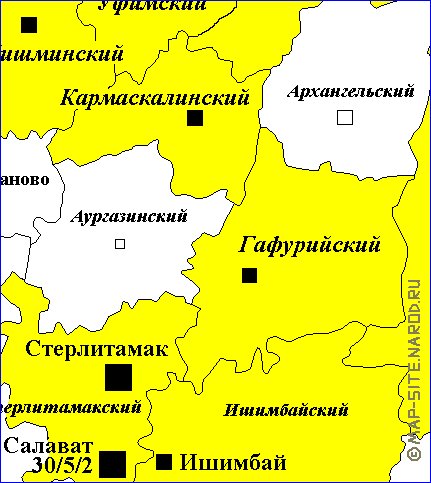 Administratives carte de Bachkirie