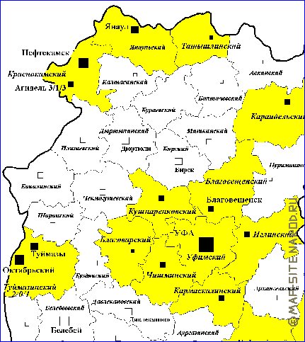 Administratives carte de Bachkirie