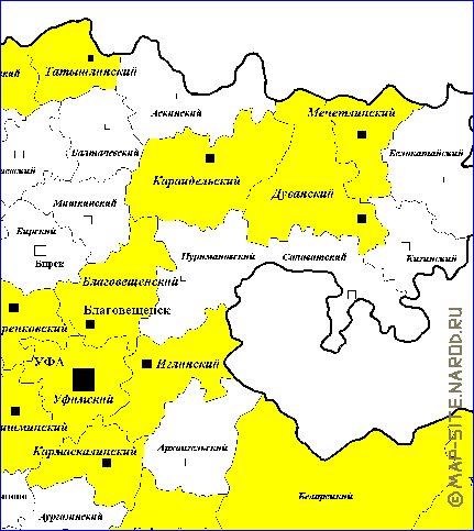 Administratives carte de Bachkirie