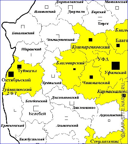 Administratives carte de Bachkirie