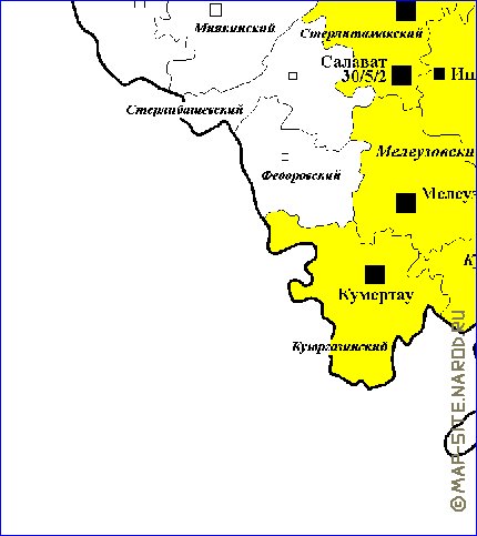 Administratives carte de Bachkirie