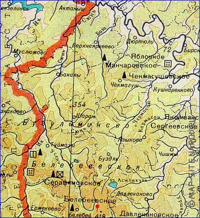 Physique carte de Bachkirie