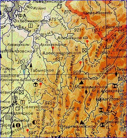 Physique carte de Bachkirie