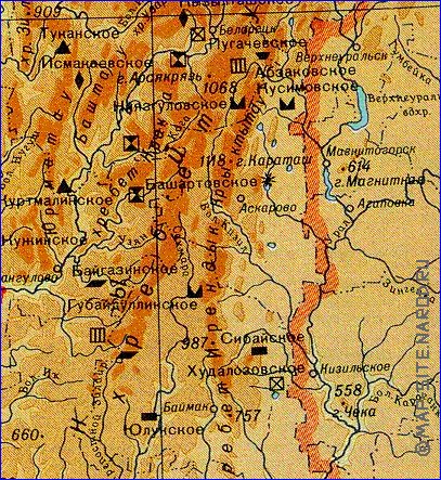 Physique carte de Bachkirie