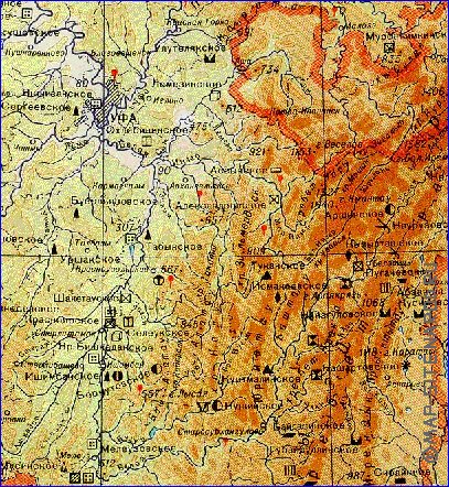 Physique carte de Bachkirie