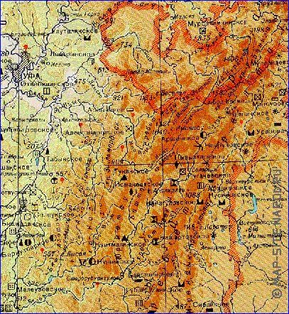 Physique carte de Bachkirie