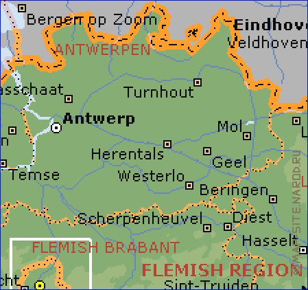 Administrativa mapa de Belgica em ingles