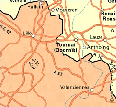 mapa de de estradas Belgica em frances