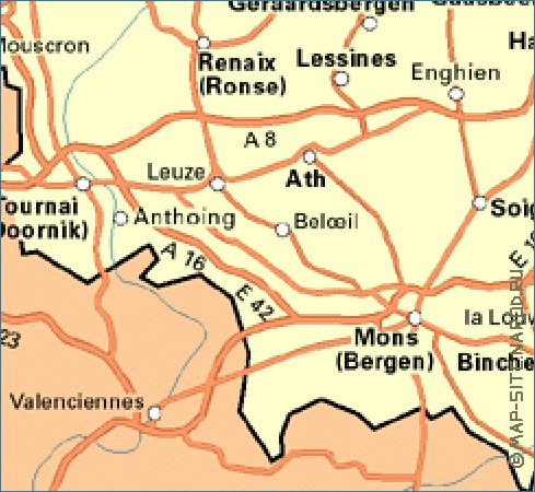 mapa de de estradas Belgica em frances