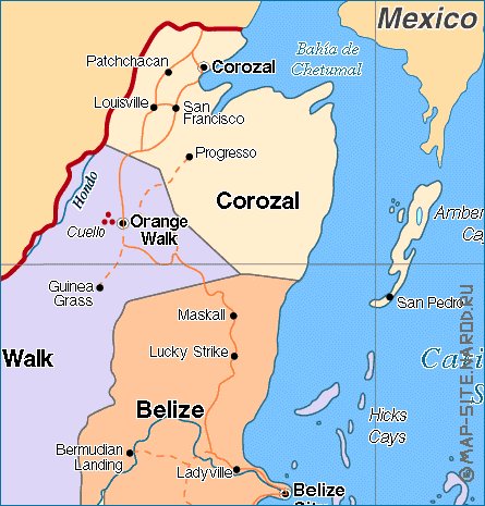 Administrativa mapa de Belize em ingles