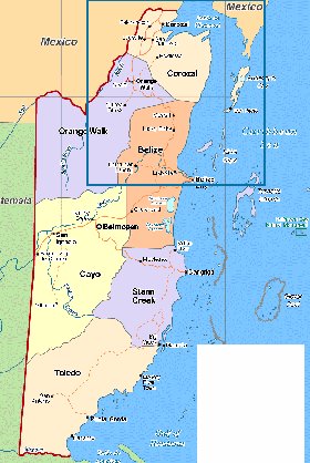 Administrativa mapa de Belize em ingles