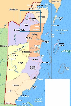 Administratives carte de Belize en anglais