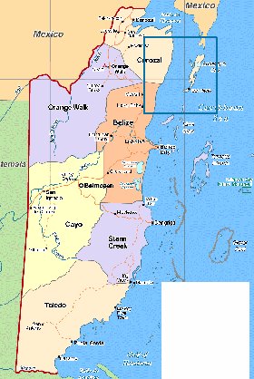 Administrativa mapa de Belize em ingles