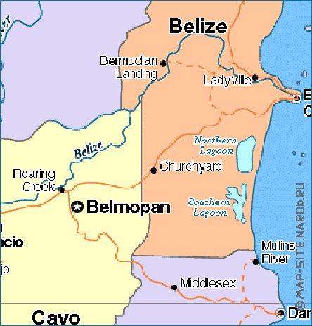 Administratives carte de Belize en anglais