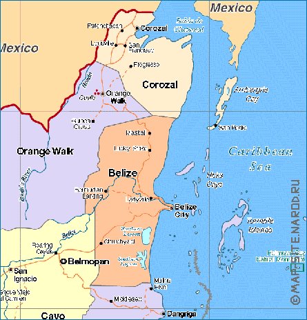 Administratives carte de Belize en anglais