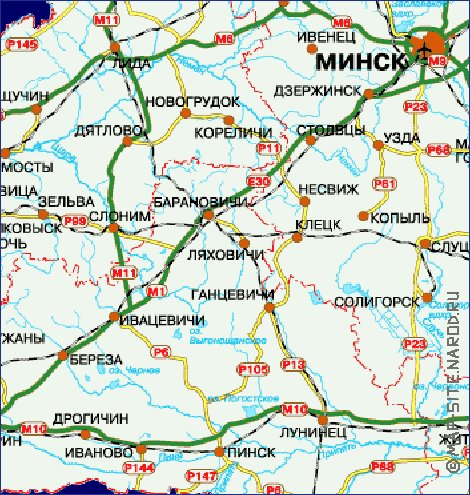 carte de des routes Bielorussie