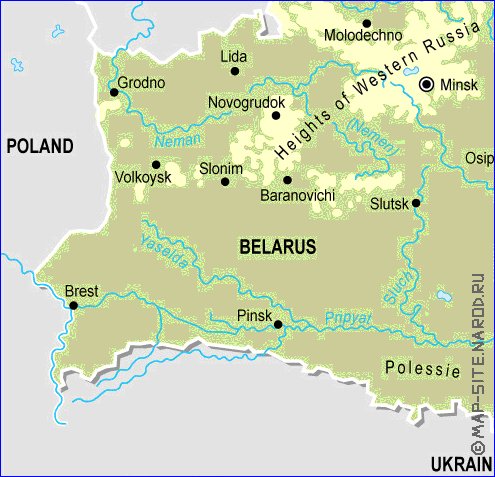 Physique carte de Bielorussie