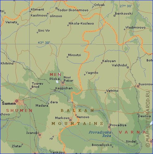 Administrativa mapa de Bulgaria em ingles