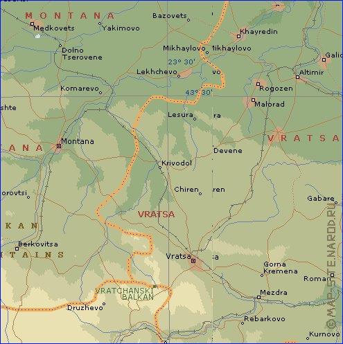 Administrativa mapa de Bulgaria em ingles