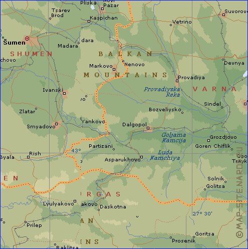 Administrativa mapa de Bulgaria em ingles