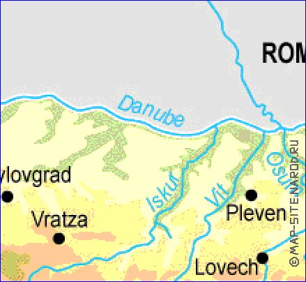 Physique carte de Bulgarie en anglais