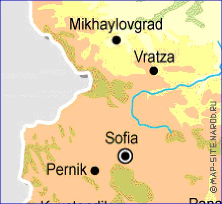 Physique carte de Bulgarie en anglais