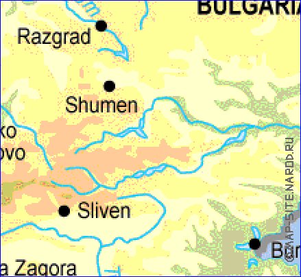 Fisica mapa de Bulgaria em ingles