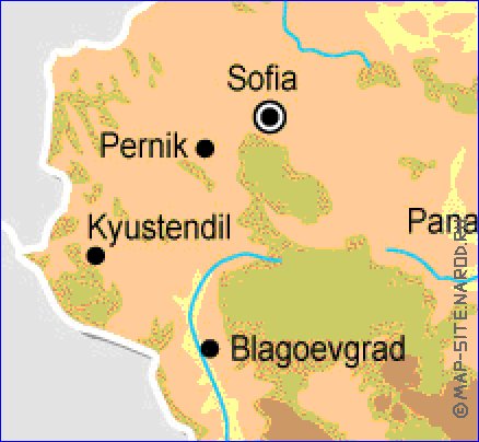 Physique carte de Bulgarie en anglais