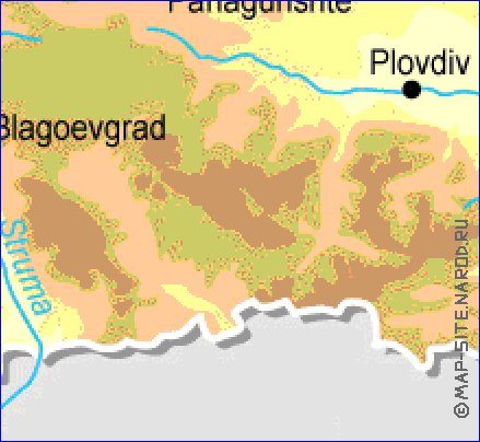 Fisica mapa de Bulgaria em ingles