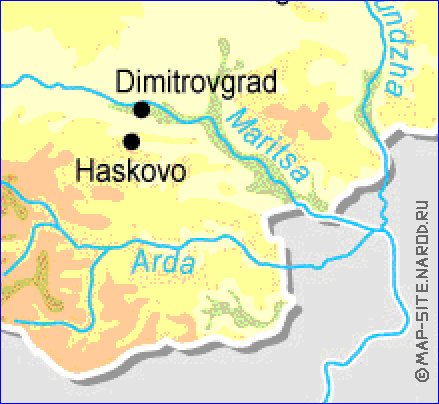 Fisica mapa de Bulgaria em ingles