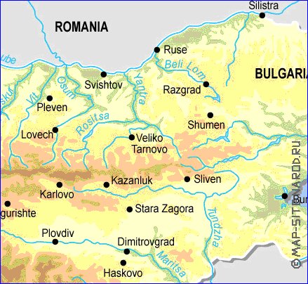 Fisica mapa de Bulgaria em ingles