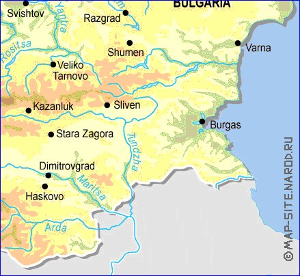 Fisica mapa de Bulgaria em ingles