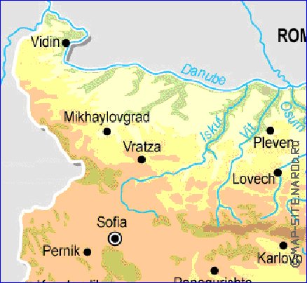 Fisica mapa de Bulgaria em ingles