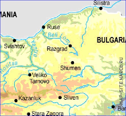 Physique carte de Bulgarie en anglais