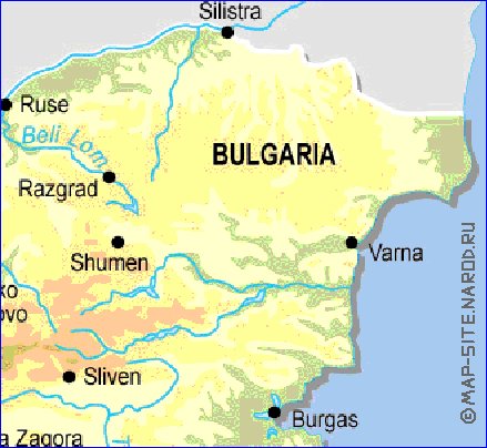 Fisica mapa de Bulgaria em ingles