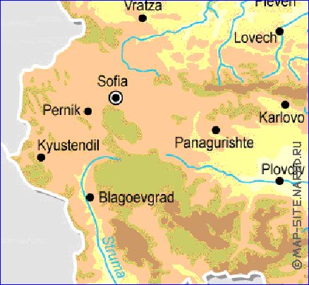 Fisica mapa de Bulgaria em ingles