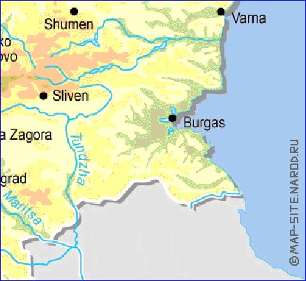 Fisica mapa de Bulgaria em ingles