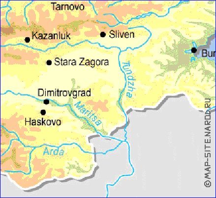 Fisica mapa de Bulgaria em ingles