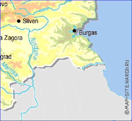 Fisica mapa de Bulgaria em ingles