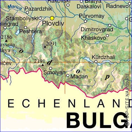 Physique carte de Bulgarie en allemand