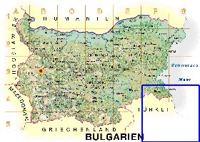 Physique carte de Bulgarie en allemand