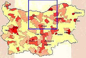 carte de de la densite de population Bulgarie