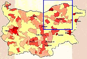 carte de de la densite de population Bulgarie