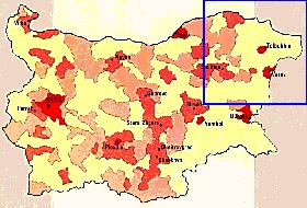 carte de de la densite de population Bulgarie