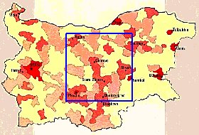 carte de de la densite de population Bulgarie